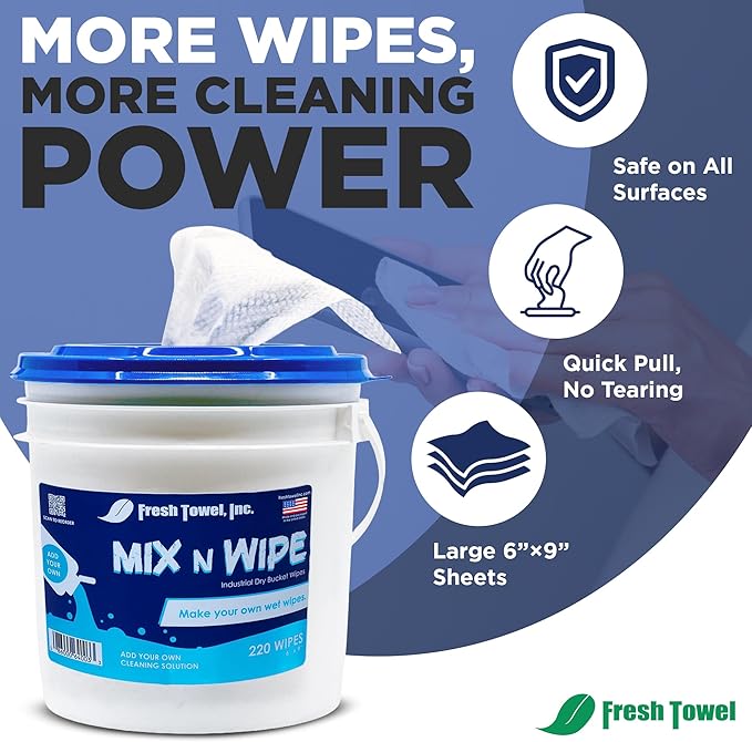 Dry Bucket Wipes - Make Your Own Wet Wipes with Dispenser Buckets for Cleaning - 220 Wipes - 6 inches by 9 inches
