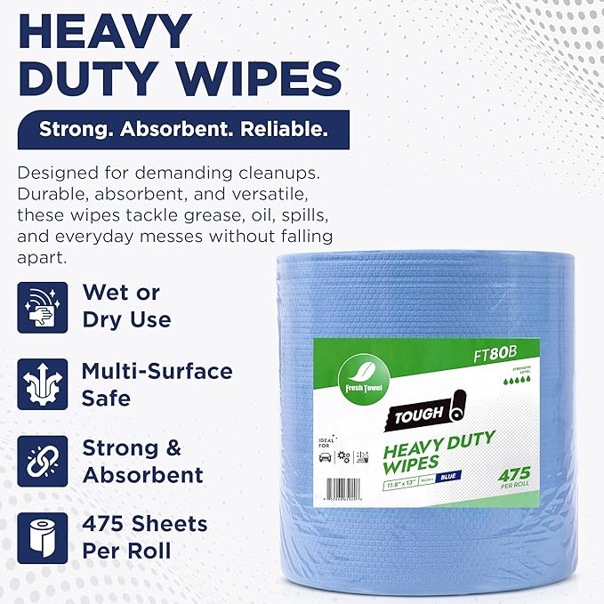 Heavy Duty Wipes - MAX STRENGTH - 1 ROLL OF 475 SHEETS - 11.8 X 13