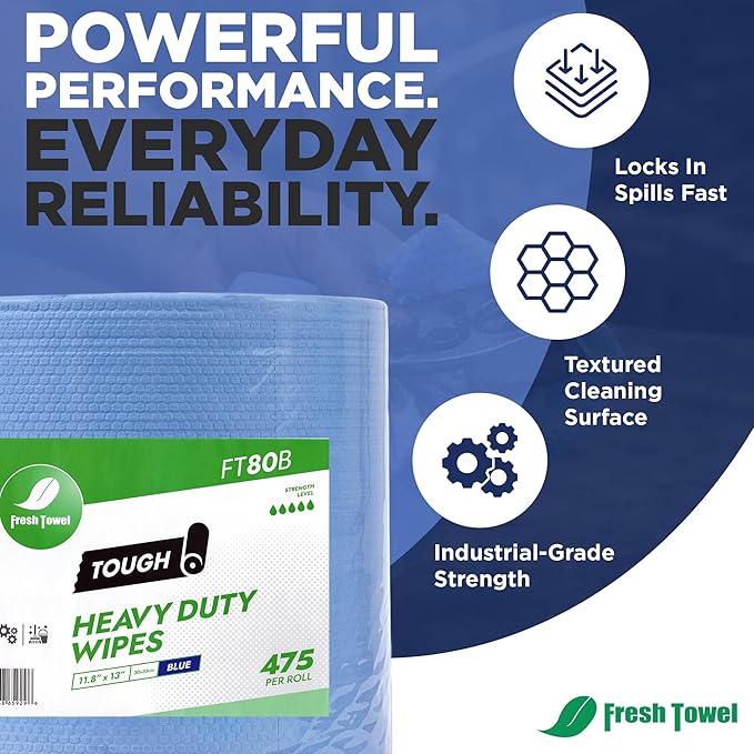Heavy Duty Wipes - MAX STRENGTH - 1 ROLL OF 475 SHEETS - 11.8 X 13