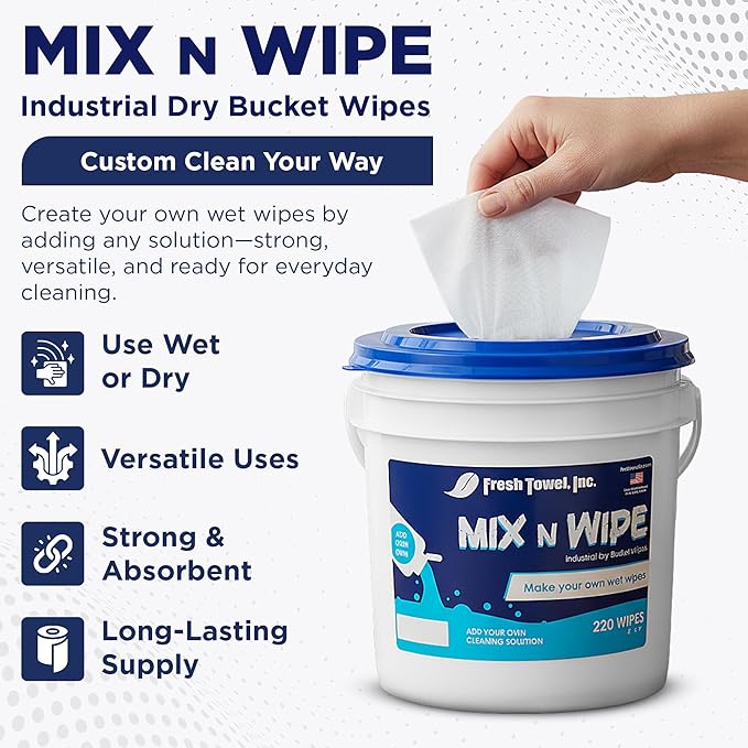 Dry Bucket Wipes - Make Your Own Wet Wipes with Dispenser Buckets for Cleaning - 220 Wipes - 6 inches by 9 inches